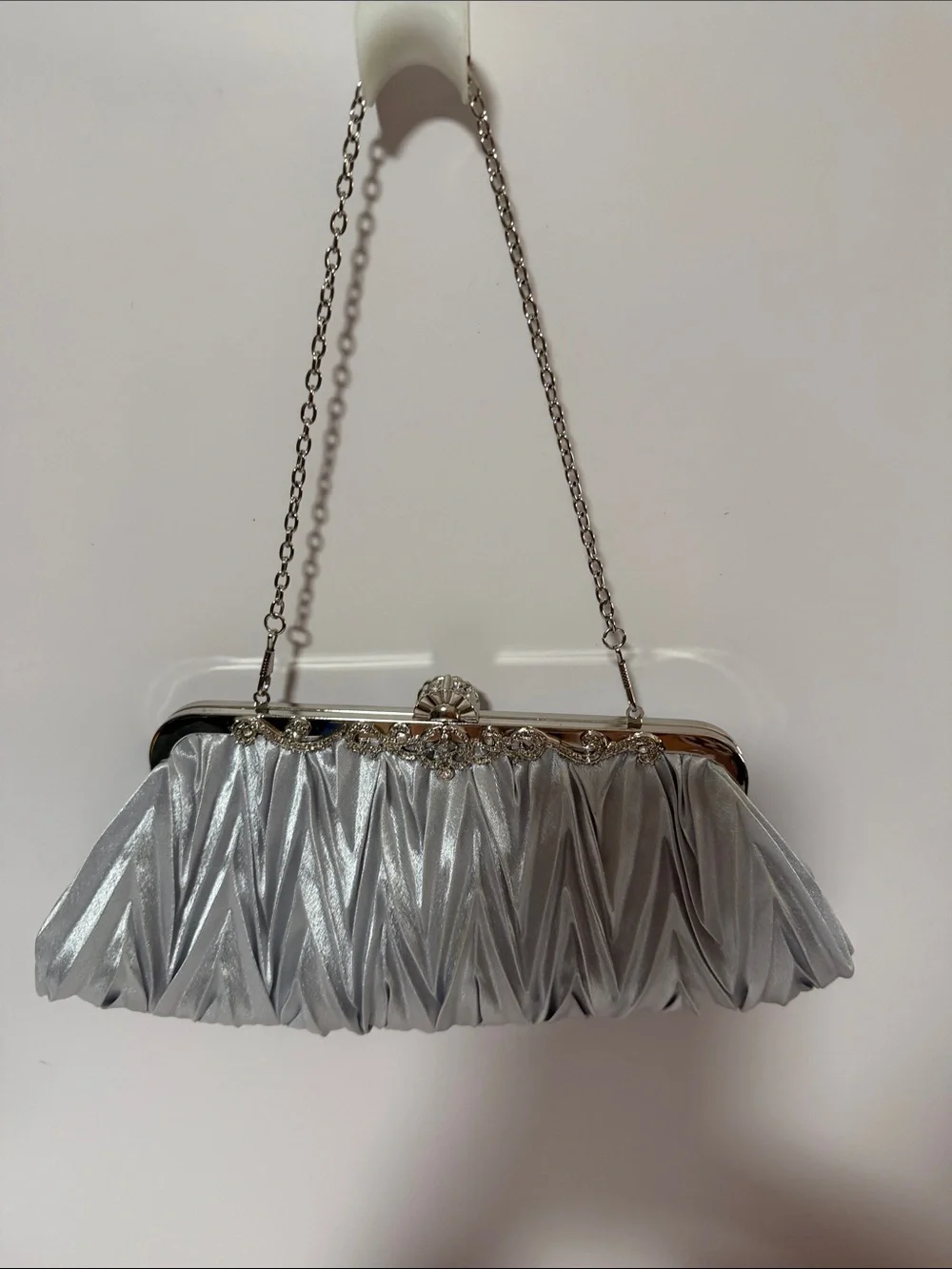 Silver Evening Clutch with Chain Strap